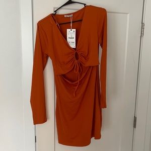 New w tags Zara long sleeve orange cut out dress